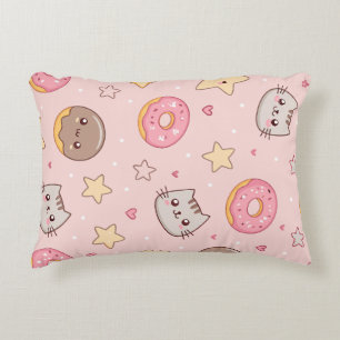Kawaii kat, donut en sterpatroon accent kussen