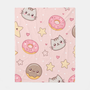 Kawaii kat, donut en sterpatroon fleece deken