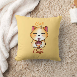 kawaii kat drinkt Boba melk thee Kussen