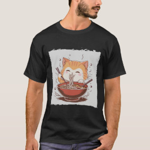 Kawaii kat eet Ramen Noedels Anime T-Shirt- T-shirt
