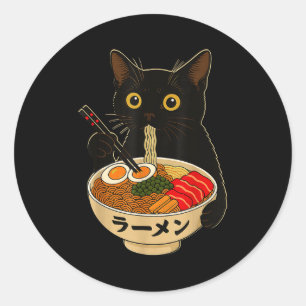 Kawaii kat eet Ramen Noedels Funny Anime Geschenk Ronde Sticker