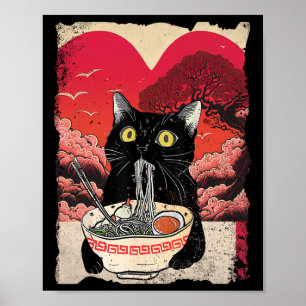 Kawaii kat eten Ramen noedels Ramen is mijn valent Poster