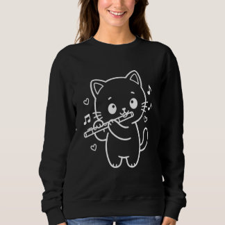 Kawaii Kat Fluit Spelend Muziekinstrument Trui