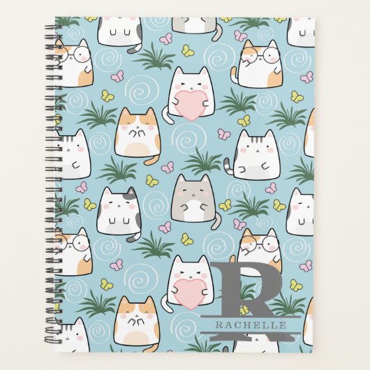 Kawaii Kat in een Hemelsblauwe Achtergrond Planner (Voorkant)