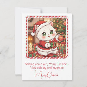 Kawaii kat in kerstmannenpakje Kerstmis  Briefkaart