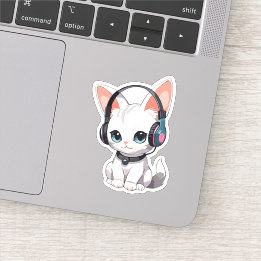 Kawaii Kat in Trendy Hoofdtelefoon Sticker