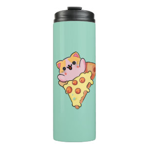 Kawaii Kat Knuffel Pepperoni Pizza Cartoon Thermosbeker