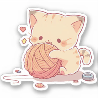 Kawaii Kat Liefde Wollen Bal Sticker