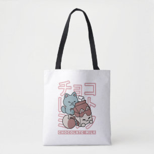 Kawaii Kat met Chocolademelk – Japanse Pop Art Draagtas