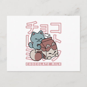 Kawaii kat met chocolademelk – Japanse Pop Art  Feestdagenkaart