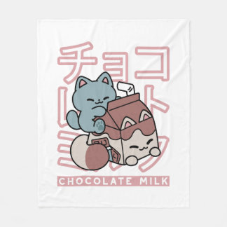 Kawaii Kat met Chocolademelk – Japanse Pop Art  Fleece Deken