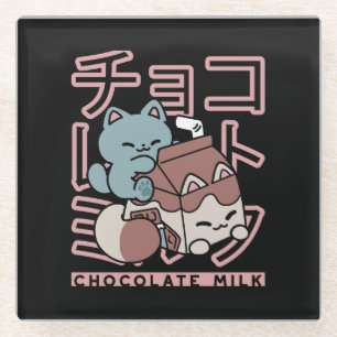 Kawaii Kat met Chocolademelk – Japanse Pop Art Glazen Onderzetter