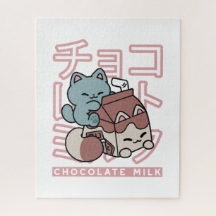 Kawaii Kat met Chocolademelk – Japanse Pop Art Legpuzzel