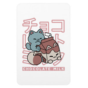 Kawaii Kat met Chocolademelk – Japanse Pop Art  Magneet