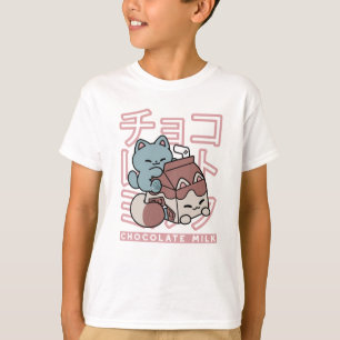 Kawaii Kat met Chocolademelk – Japanse Pop Art T-shirt