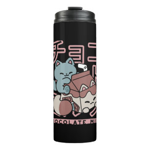 Kawaii Kat met Chocolademelk – Japanse Pop Art  Thermosbeker