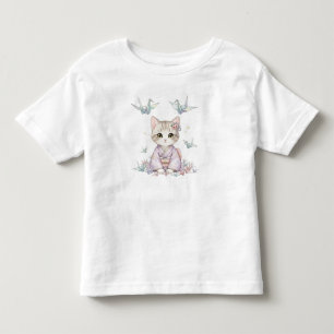 Kawaii kat met origami kraanvogels, door Natasha U Kinder Shirts