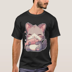 Kawaii kat met vis t-shirt