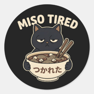Kawaii kat miso moe ramenkom humor stijl ronde sticker