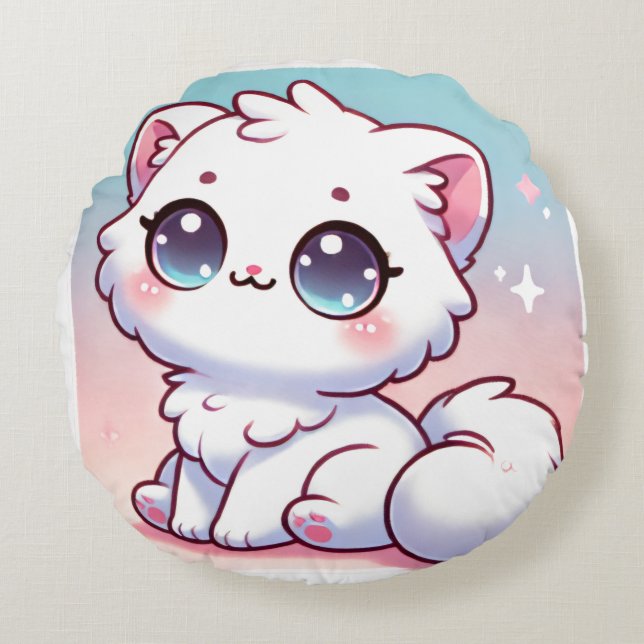 Kawaii Kat rond Kussen (Voorkant)