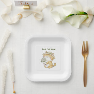Kawaii Kat Tuinierster Roos Boeket Papieren Bord