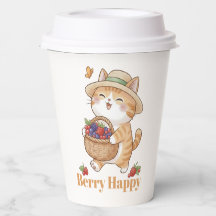 Kawaii Kat Tuinman Zomer Bes Oogst Papieren Beker