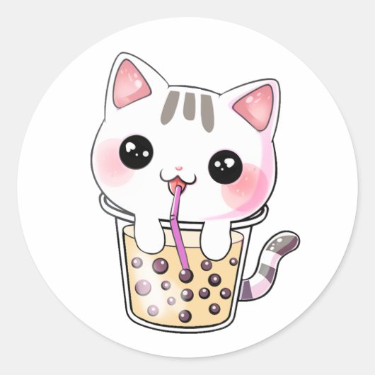 Kawaii katteborrelthee ronde sticker (Voorkant)