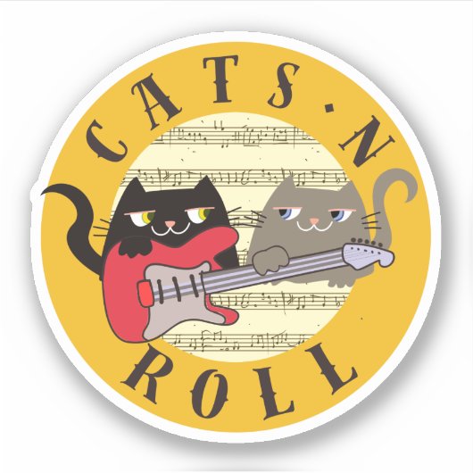 Kawaii Katten en Rock Muziek Sticker (Voorkant)