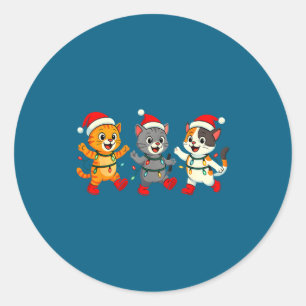 Kawaii Katten Kerstman Hoed Dansende Lichten Kerst Ronde Sticker