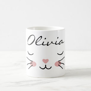 Kawaii Kattengezicht Slaperige Kitty Aangepaste Na Koffiemok