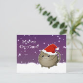 Kawaii kerst bruin tabby kitty kat feestdagenkaart (Staand voorkant)