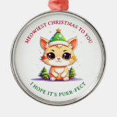 Kawaii Kerst Kitten Vakantie Kat Pun Metalen Ornament (Voorkant)