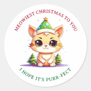 Kawaii Kerst Kitten Vakantie Kat Pun Ronde Sticker