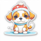 Kawaii Kerst Puppy Hond Sticker (Voorkant)