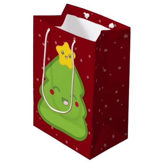 Kawaii kerstboom en Star Gift Bag Medium Cadeauzakje (Voorkant Gekanteld)