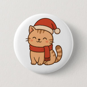 Kawaii Kerstkat met Sjaal Ronde Button 5,7 Cm