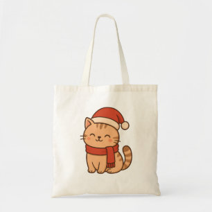 Kawaii Kerstkat met Sjaal Tote Bag
