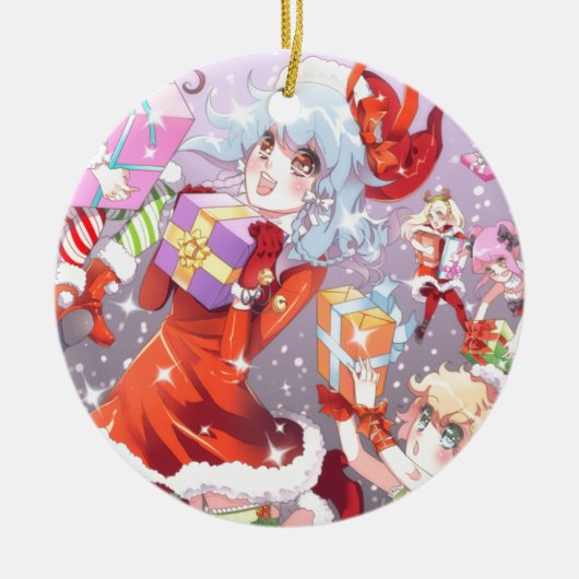 Kawaii Kerstmis Keramisch Ornament (Voorkant)