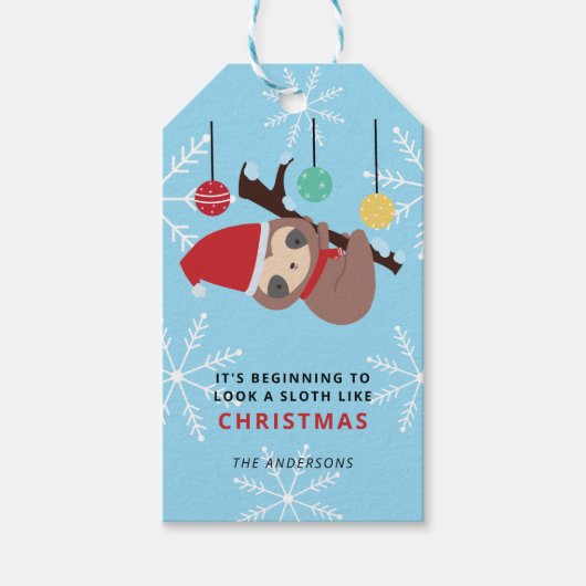 Kawaii Kerstmis Sloth Punny Winter Holiday Cute Cadeaulabel (Voorkant)