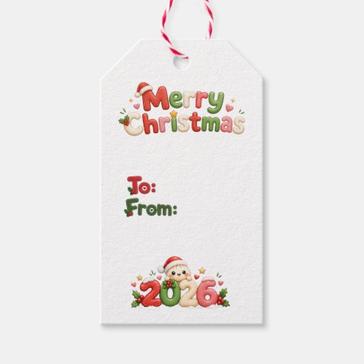 Kawaii kersttags cadeaulabel (Voorkant)