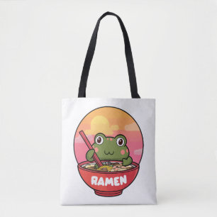 Kawaii kikker eet ramen draagtas