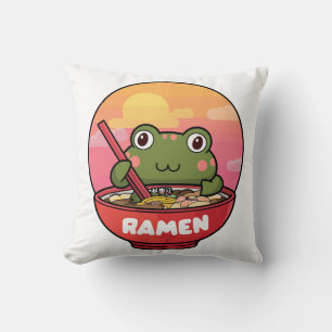 Kawaii kikker eet ramen kussen