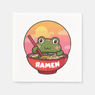 Kawaii kikker eet ramen servet