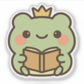 Kawaii Kikker Het lezen van een boek Sticker (Voorkant)