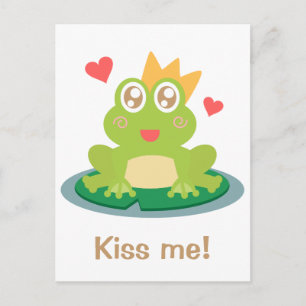 Kawaii kikker met glinsterende ogen en kroon briefkaart
