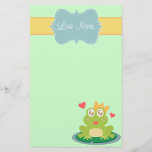 Kawaii kikker met glinsterende ogen op een waterle briefpapier