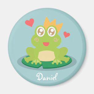 Kawaii kikker met glinsterende ogen op een waterle magneet