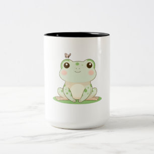 Kawaii kikker met vlinder Cute natuur ontwerp Tweekleurige Koffiemok
