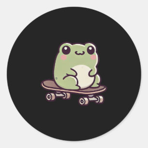 Kawaii Kikker Op Een Skateboard Grappig Skateboard Ronde Sticker