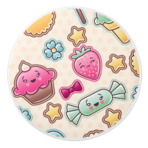 Kawaii-kinderpatroon met schattige doedels keramische knop